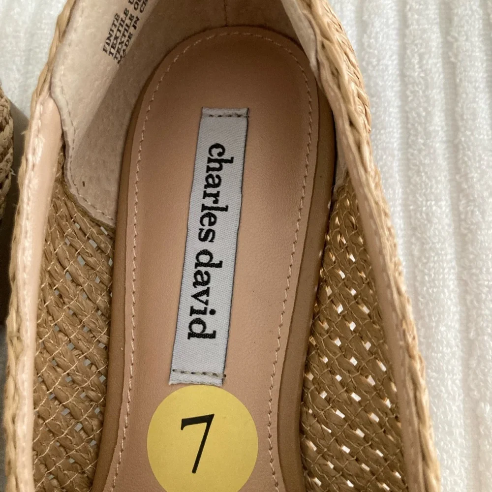 Charles David Tan Woven Flats with Bow Detail